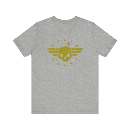 Helldivers 2 Vintage T-shirt Washed out logo with the blood of Liber Tea, A Super Citizen Shirt of the people.  Bella+Canvas Unisex T-shirt