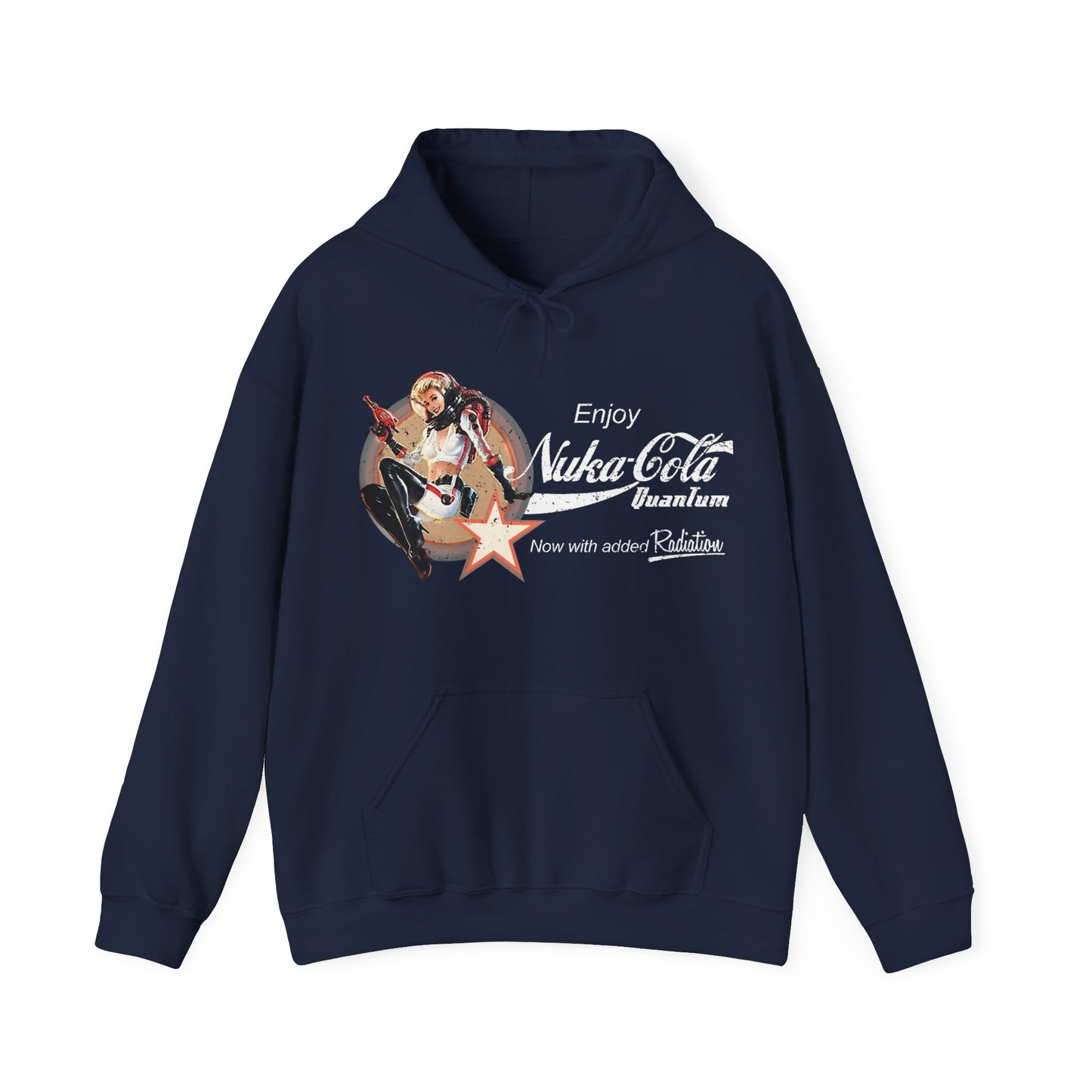 Nuka Cola Nuka Girl Vintage Pin up on the front with Nuka Boy Finger Guns on the back Unisex Hoodie