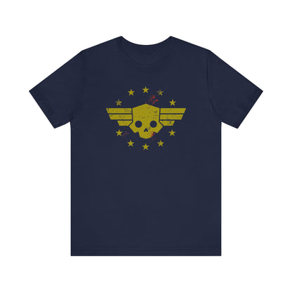 Helldivers 2 Vintage T-shirt Washed out logo with the blood of Liber Tea, A Super Citizen Shirt of the people.  Bella+Canvas Unisex T-shirt