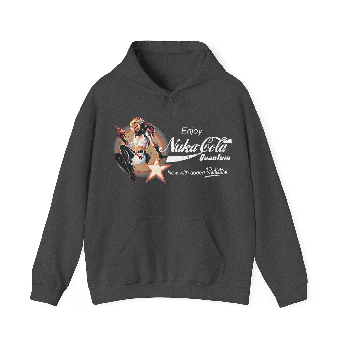 Nuka Cola Nuka Girl Vintage Pin up on the front with Nuka Boy Finger Guns on the back Unisex Hoodie