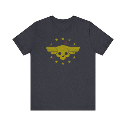 Helldivers 2 Vintage T-shirt Washed out logo with the blood of Liber Tea, A Super Citizen Shirt of the people.  Bella+Canvas Unisex T-shirt