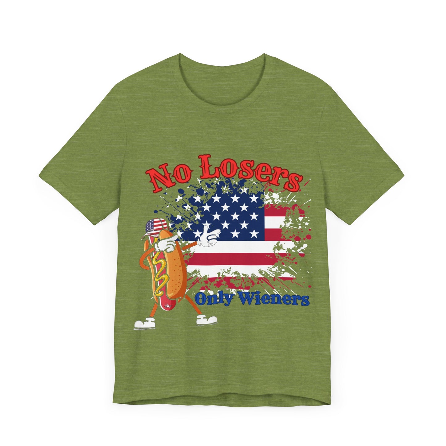 July 4 American Flag No Losers Only Wieners Hot Dog Unisex Short Sleeve Tee