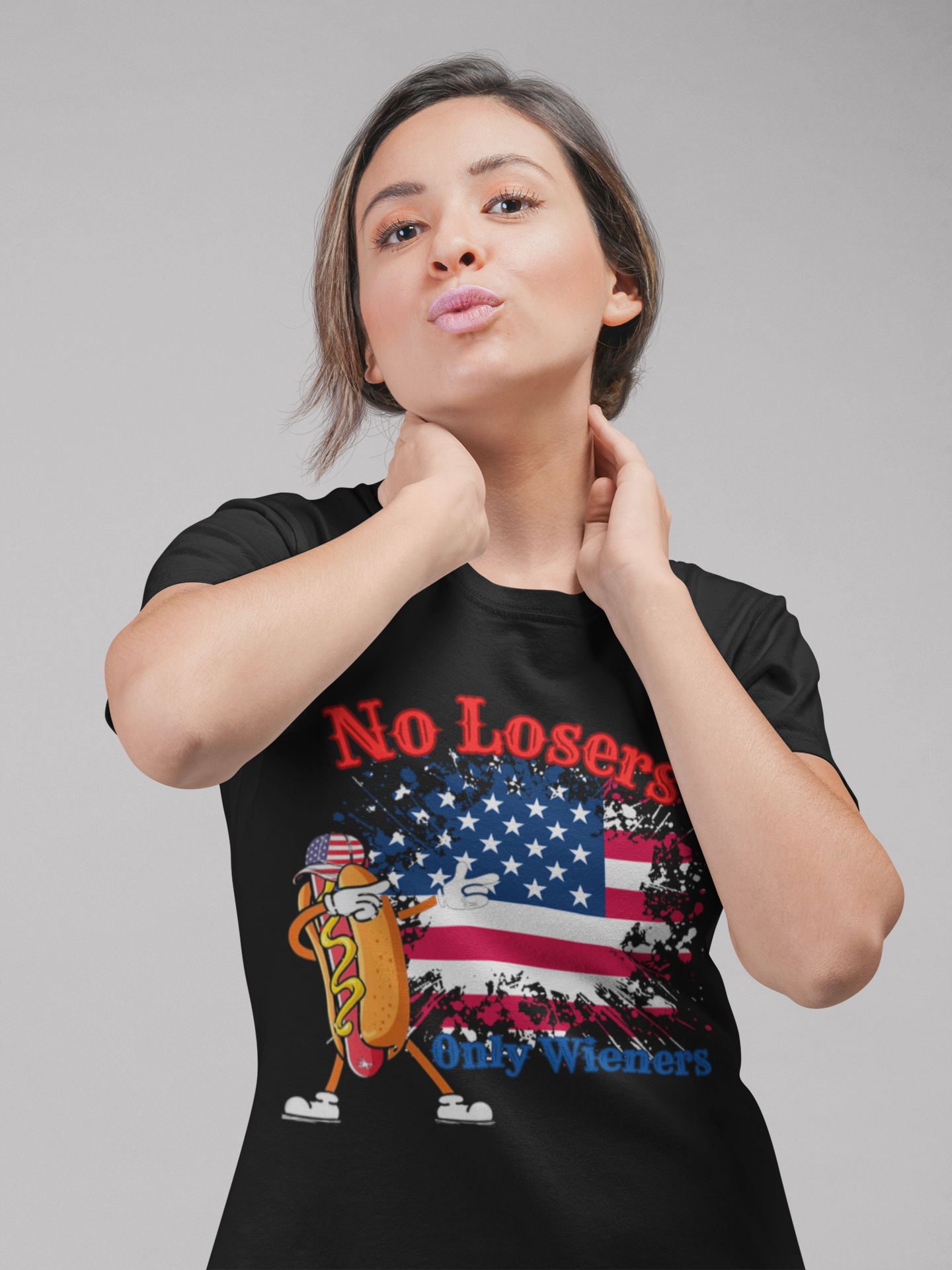 July 4 American Flag No Losers Only Wieners Hot Dog Unisex Short Sleeve Tee