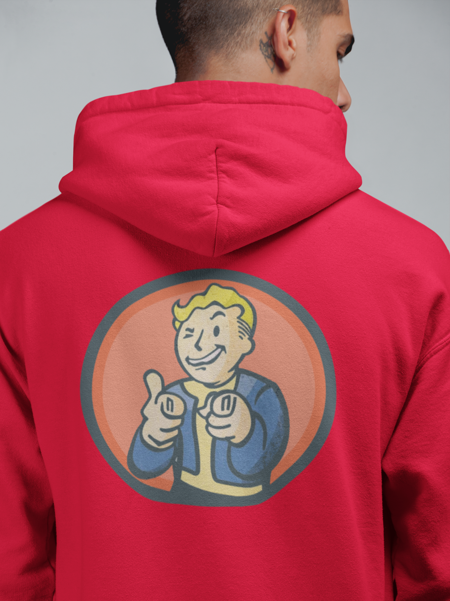 Nuka Cola Nuka Girl Vintage Pin up on the front with Nuka Boy Finger Guns on the back Unisex Hoodie